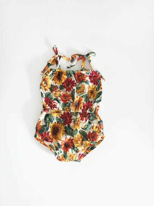 Handmade Boho Baby Girl Clothes, Sunflower Romper, Boho Romper