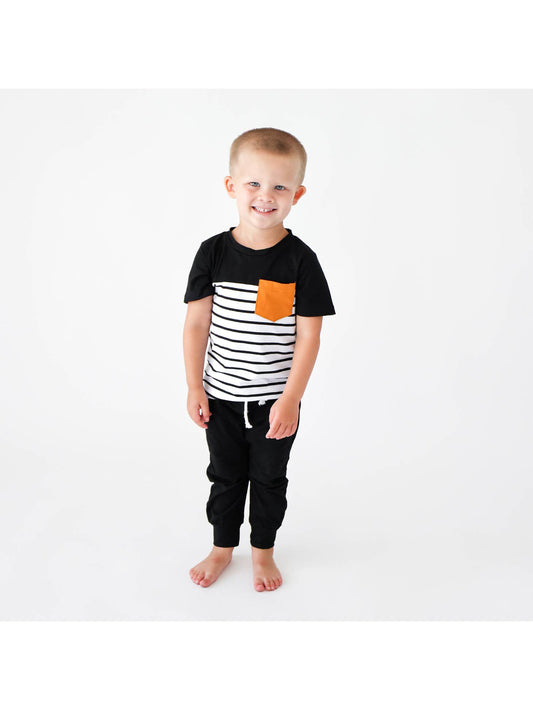 Tiny Black and White Striped Tee and Pant Set