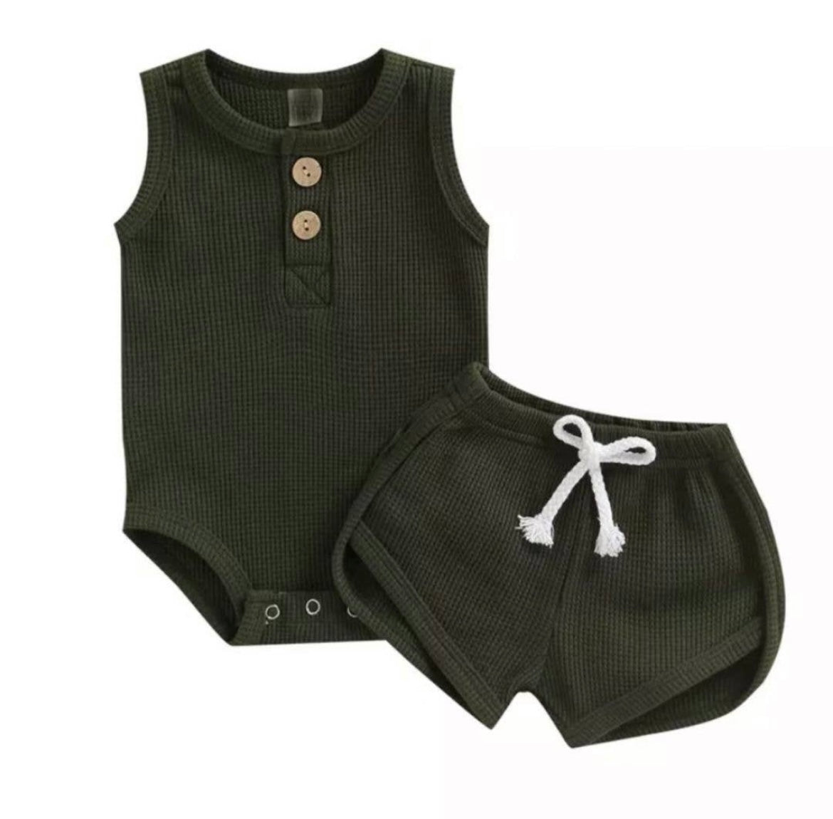Tiny Charcoal Waffle Two- Piece Onesie and Shortie Set
