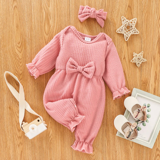 Pink Baby Girl Sweet Solid Jumpsuit